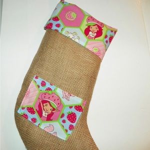Strawberry Shortcake   Christmas Stocking with a Pocket for a Small Gift